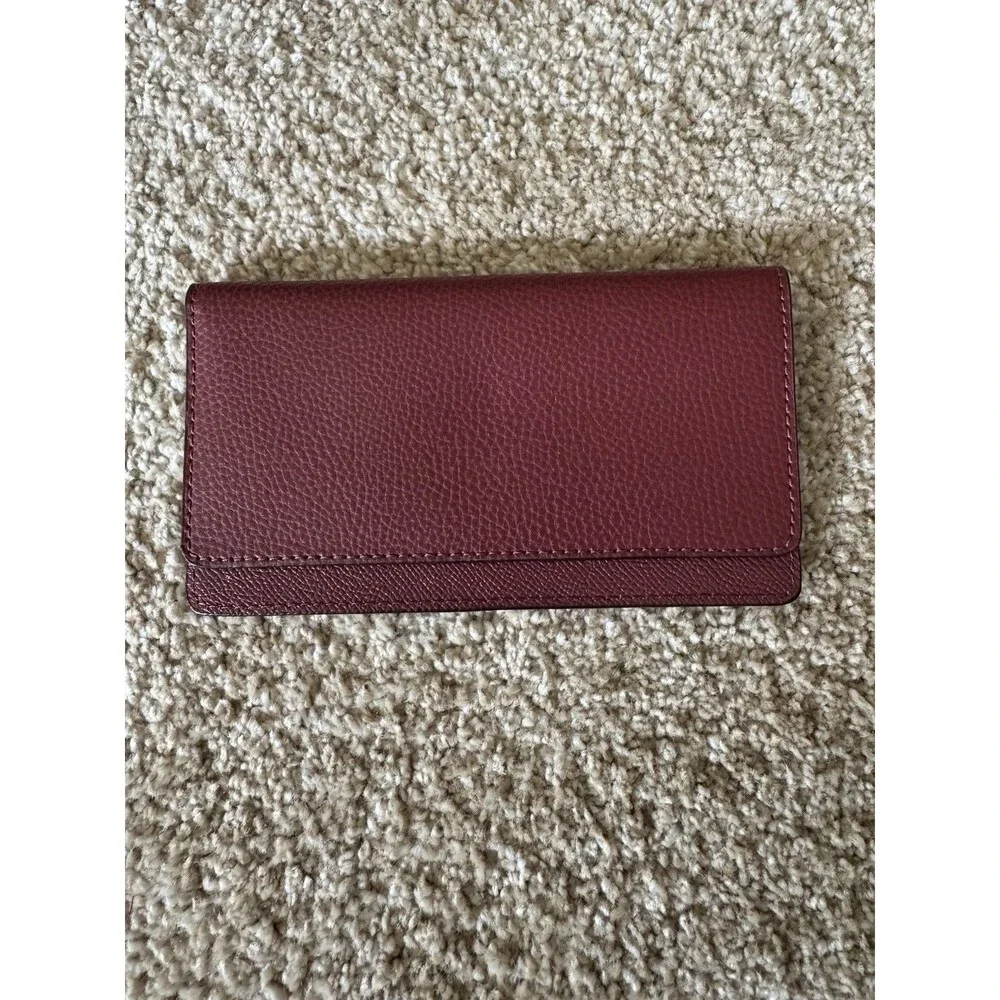 Coach Vintage Checkbook Cover Holder Burgundy Pebbled Leather Wallet Logo NWOT